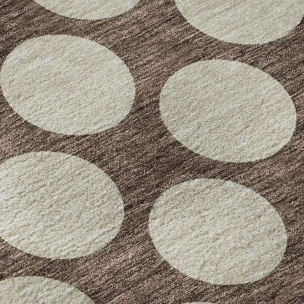 HomeRoots 8' Stylish Brown & Beige Polka Dot Round Rug - Washable, UV Protected, Perfect for Homes with Kids & Pets 673192