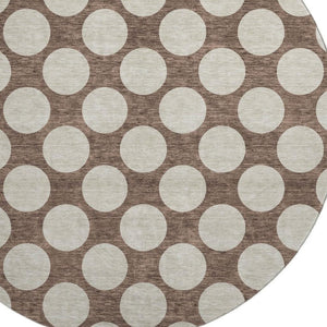 HomeRoots 8' Stylish Brown & Beige Polka Dot Round Rug - Washable, UV Protected, Perfect for Homes with Kids & Pets 673192