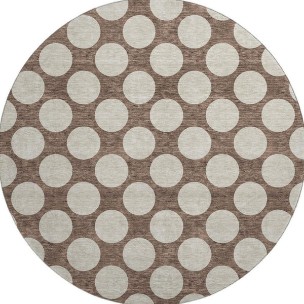 HomeRoots 8' Stylish Brown & Beige Polka Dot Round Rug - Washable, UV Protected, Perfect for Homes with Kids & Pets 673192