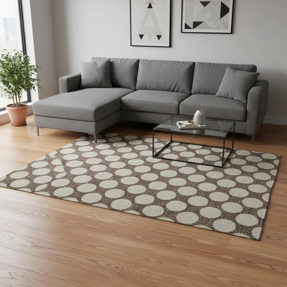 HomeRoots 8' X 10' Stylish Brown & Beige Polka Dot Washable Area Rug with UV Protection for Busy Homes 673193