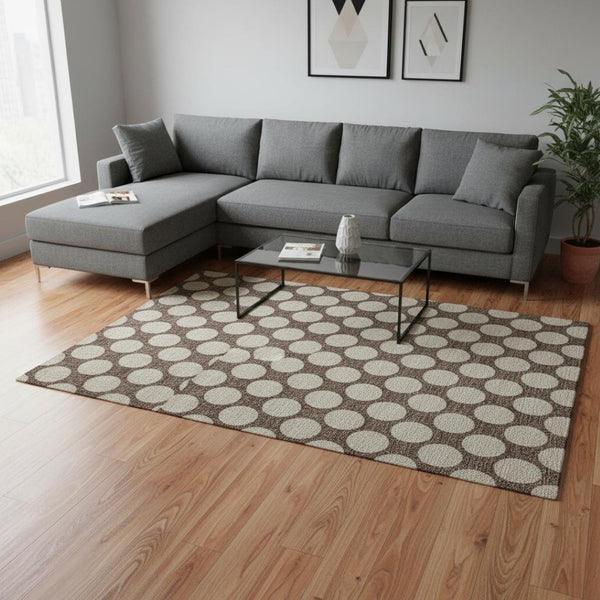HomeRoots 9' X 12' Brown and Beige Polka Dot Washable Area Rug with UV Protection for Durable Family Living 673194
