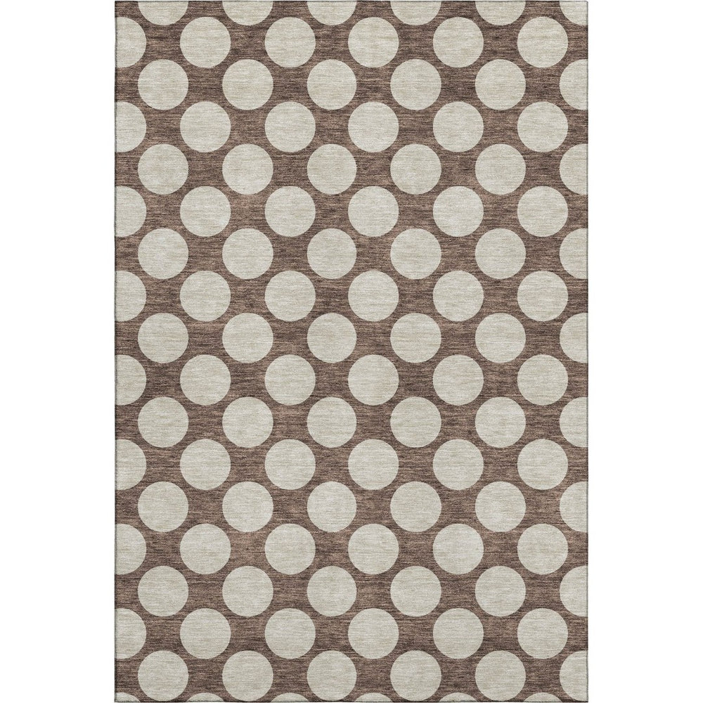 HomeRoots 10' Polka Dot Washable Area Rug in Brown & Beige – Durable, Stain-Resistant & UV Protected Design 673195
