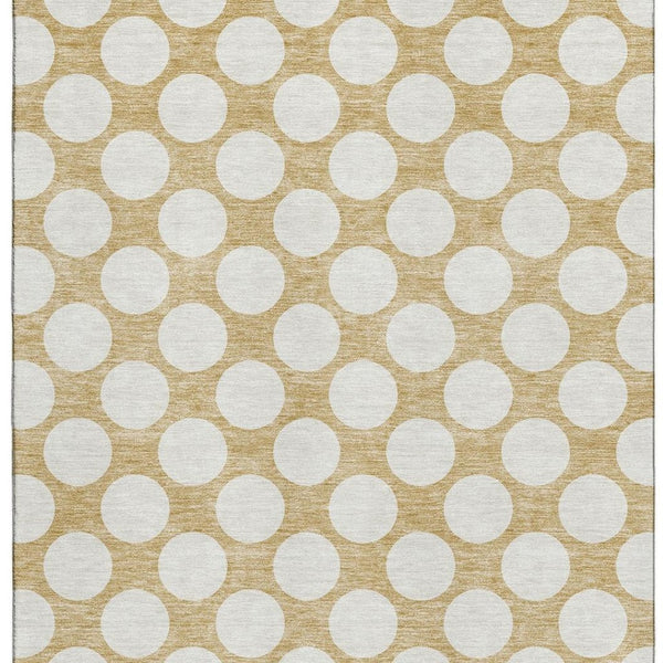 HomeRoots 5' X 8' Gold and Ivory Polka Dot Area Rug - Durable, Washable, UV-Protected for Playful Spaces 673197
