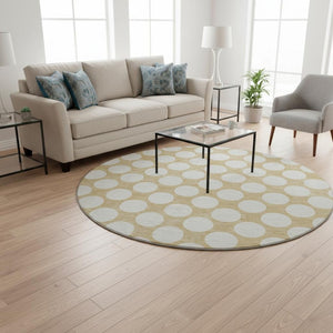 HomeRoots 8' Gold and Ivory Polka Dot Washable Round Rug – Durable, UV-Protected, Perfect for Any Space! 673198