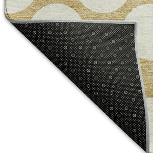 HomeRoots 8' Gold and Ivory Polka Dot Washable Round Rug – Durable, UV-Protected, Perfect for Any Space! 673198