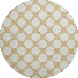 HomeRoots 8' Gold and Ivory Polka Dot Washable Round Rug – Durable, UV-Protected, Perfect for Any Space! 673198