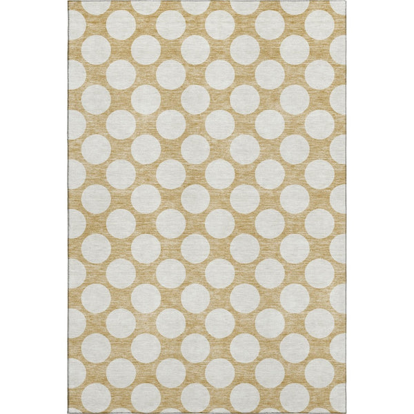 HomeRoots 8' Gold & Ivory Polka Dot Washable Area Rug – Durable, Stain-Resistant, UV-Protected for Any Room 673199