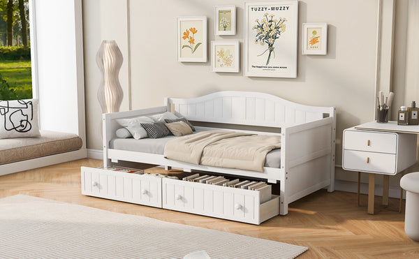 English Elm Twin Wood Daybed Sofa with Storage Drawers Arched Frame for Guest or Kids Room N708P357111K