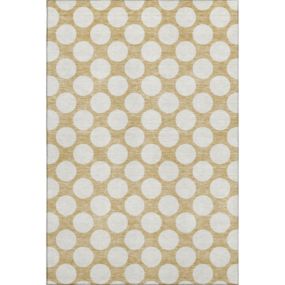 HomeRoots 9' X 12' Gold and Ivory Polka Dot Area Rug - Washable, UV Protected, Stylish, Kid & Pet Friendly! 673200