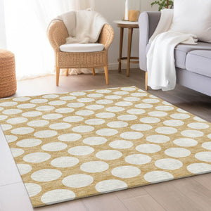 HomeRoots 10' X 14' Gold And Ivory Polka Dot Washable Area Rug – Stylish, Durable, Stain-Resistant, UV Protected! 673201