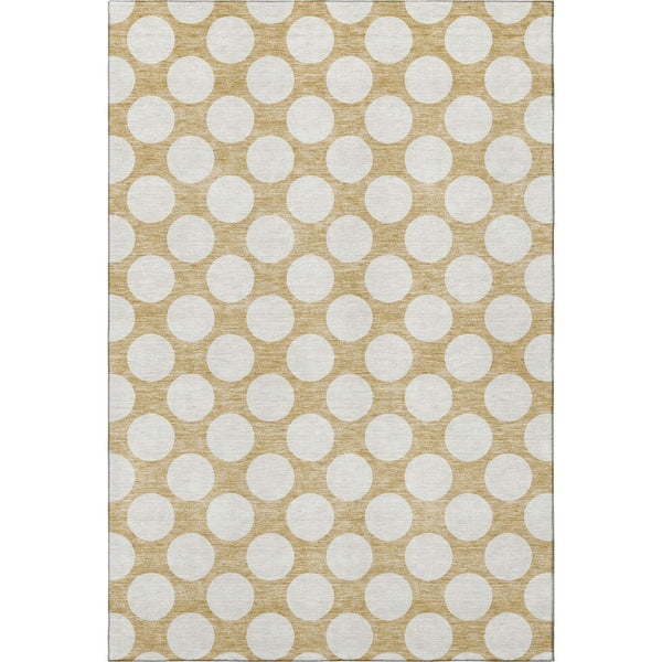 HomeRoots 10' X 14' Gold And Ivory Polka Dot Washable Area Rug – Stylish, Durable, Stain-Resistant, UV Protected! 673201