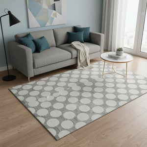 HomeRoots 5' X 8' Gray and Ivory Polka Dot Washable Area Rug – Stylish, Durable, Stain-Resistant, UV Protected! 673203