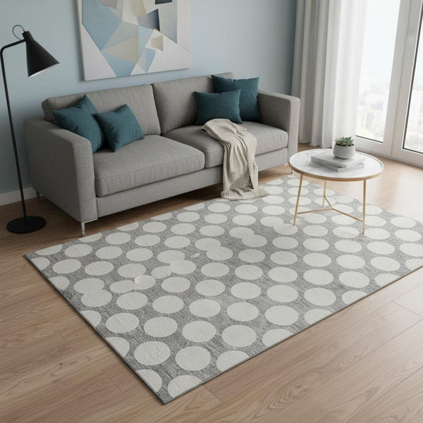 HomeRoots 5' X 8' Gray and Ivory Polka Dot Washable Area Rug – Stylish, Durable, Stain-Resistant, UV Protected! 673203