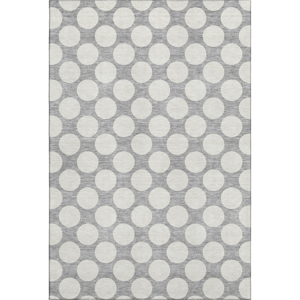 HomeRoots 5' X 8' Gray and Ivory Polka Dot Washable Area Rug – Stylish, Durable, Stain-Resistant, UV Protected! 673203