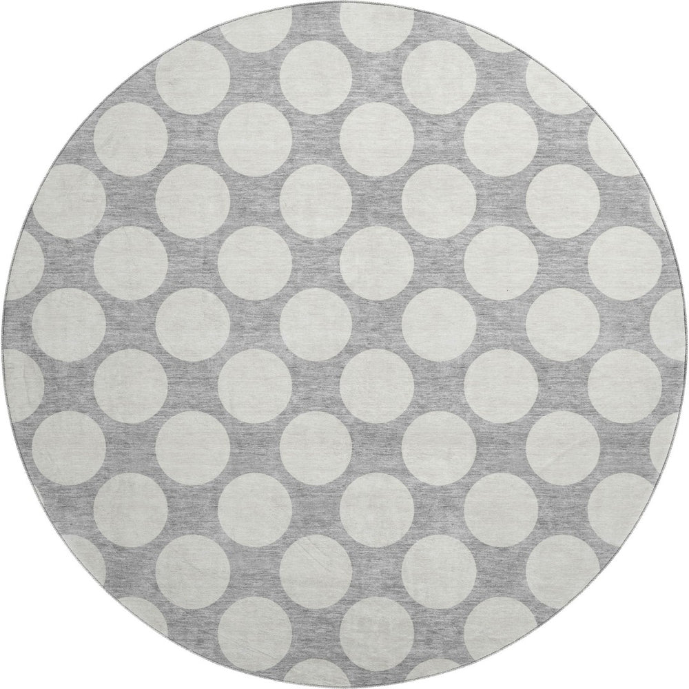 HomeRoots 8' Gray And Ivory Polka Dot Washable Round Rug - Stylish, UV-Protected, Ideal for Kids & Pets! 673204