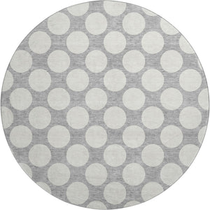 HomeRoots 8' Gray And Ivory Polka Dot Washable Round Rug - Stylish, UV-Protected, Ideal for Kids & Pets! 673204