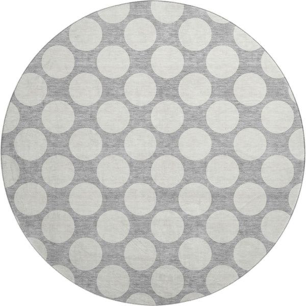 HomeRoots 8' Gray And Ivory Polka Dot Washable Round Rug - Stylish, UV-Protected, Ideal for Kids & Pets! 673204