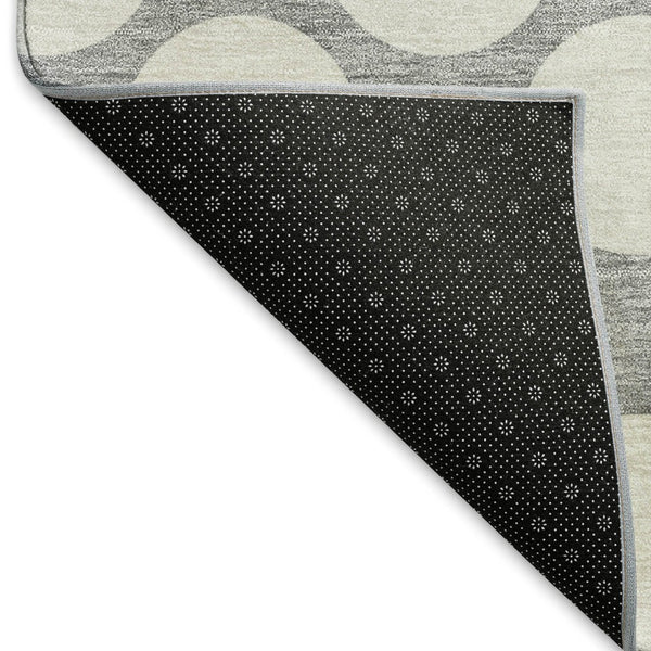 HomeRoots 8' Gray And Ivory Polka Dot Washable Round Rug - Stylish, UV-Protected, Ideal for Kids & Pets! 673204