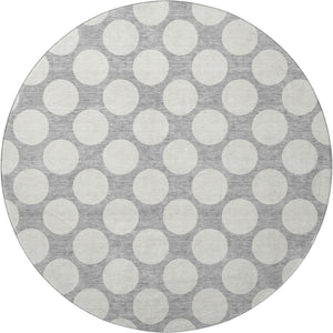 HomeRoots 8' Gray And Ivory Polka Dot Washable Round Rug - Stylish, UV-Protected, Ideal for Kids & Pets! 673204