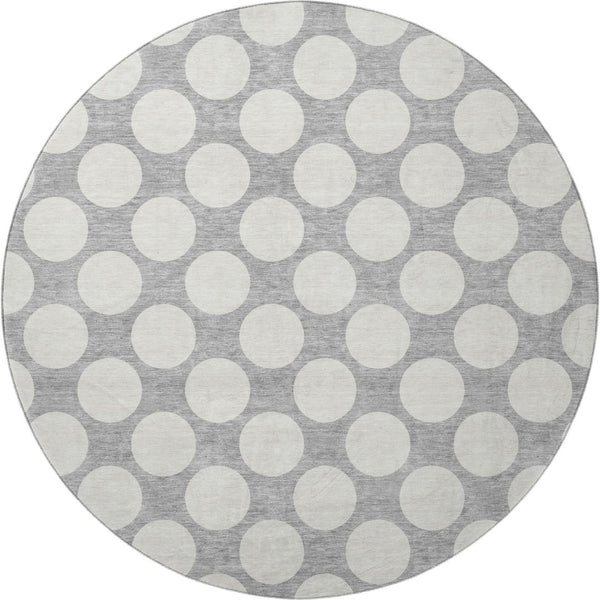 HomeRoots 8' Gray And Ivory Polka Dot Washable Round Rug - Stylish, UV-Protected, Ideal for Kids & Pets! 673204