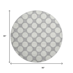 HomeRoots 8' Gray And Ivory Polka Dot Washable Round Rug - Stylish, UV-Protected, Ideal for Kids & Pets! 673204
