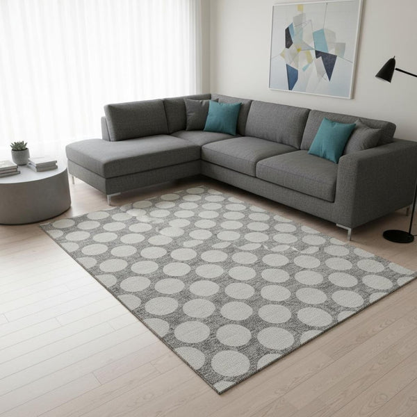HomeRoots 8' X 10' Gray And Ivory Polka Dot Area Rug - Durable, Washable, UV Protected for Family Spaces 673205