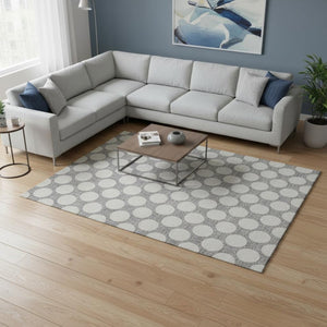 HomeRoots 9' X 12' Gray and Ivory Polka Dot Area Rug - Washable, UV Protected, Stylish & Durable for Homes! 673206