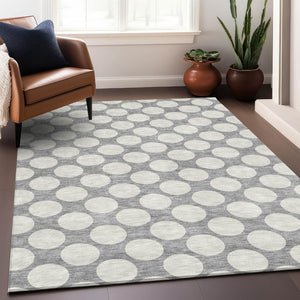 HomeRoots 10' Gray and Ivory Polka Dot Washable Area Rug – Durable, UV Protected, Ideal for Family Spaces! 673207