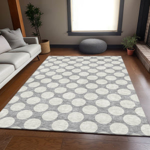 HomeRoots 10' Gray and Ivory Polka Dot Washable Area Rug – Durable, UV Protected, Ideal for Family Spaces! 673207