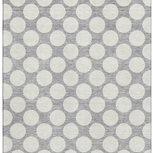 HomeRoots 10' Gray and Ivory Polka Dot Washable Area Rug – Durable, UV Protected, Ideal for Family Spaces! 673207