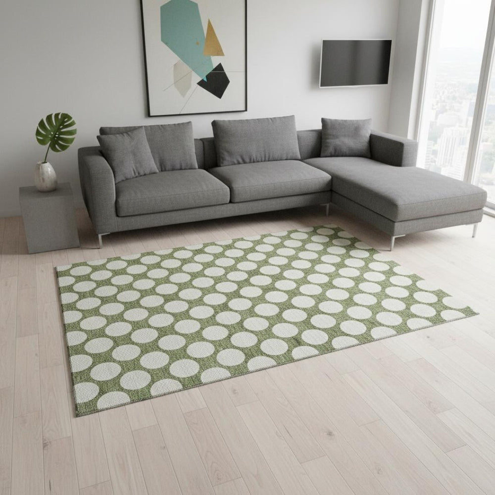 HomeRoots 5' X 8' Green And Ivory Polka Dot Washable Area Rug - Durable, Stylish, UV Protected for Any Space! 673209