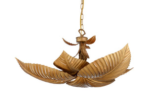 Wildwood Naples Antique Gold Palm Chandelier, 6-Light Tropical Statement Fixture With Sculpted Leaf Details And Adjustable Chain 67321