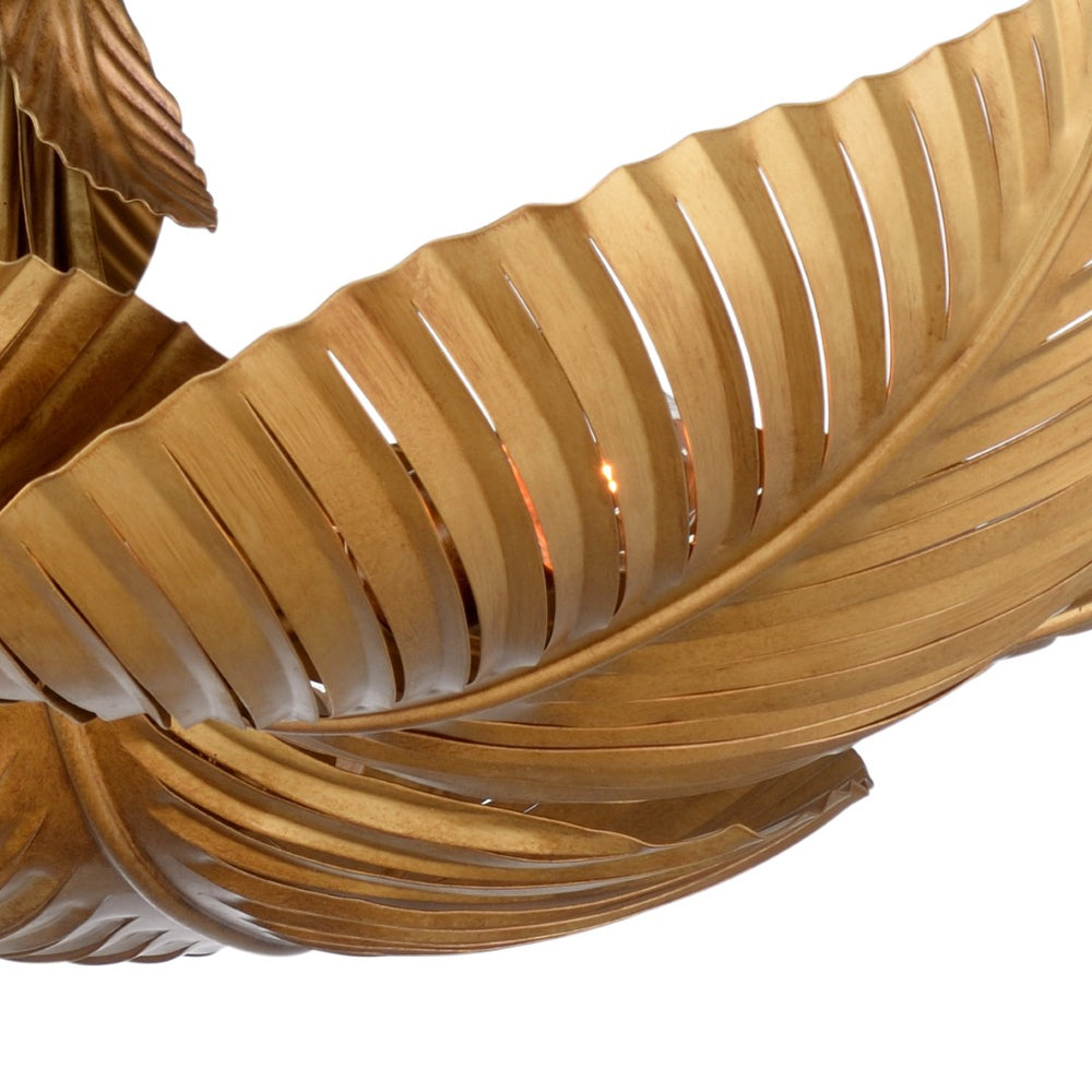 Wildwood Naples Antique Gold Palm Chandelier, 6-Light Tropical Statement Fixture With Sculpted Leaf Details And Adjustable Chain 67321