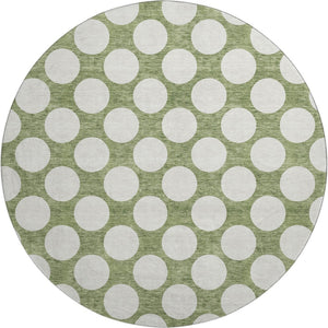 HomeRoots 8' Green Polka Dot Round Rug - Washable, UV Protected, Kid & Pet Friendly for Indoor & Outdoor Use 673210