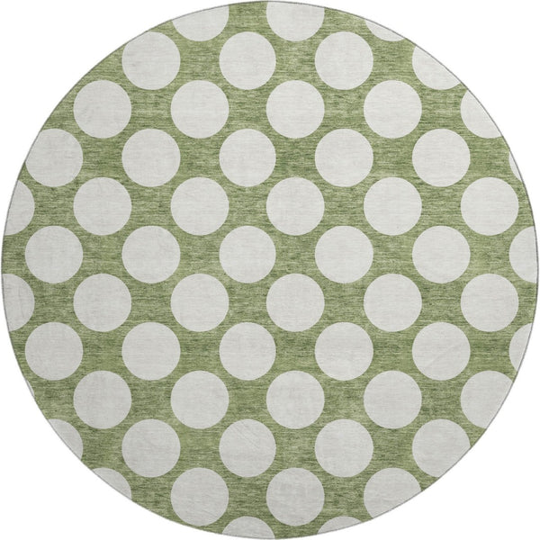 HomeRoots 8' Green Polka Dot Round Rug - Washable, UV Protected, Kid & Pet Friendly for Indoor & Outdoor Use 673210