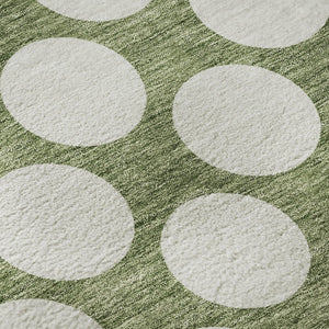 HomeRoots 8' Green Polka Dot Round Rug - Washable, UV Protected, Kid & Pet Friendly for Indoor & Outdoor Use 673210