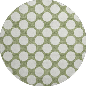 HomeRoots 8' Green Polka Dot Round Rug - Washable, UV Protected, Kid & Pet Friendly for Indoor & Outdoor Use 673210