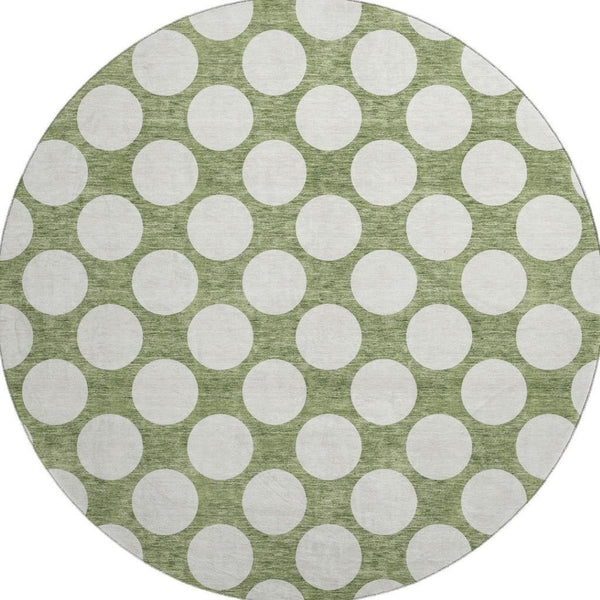 HomeRoots 8' Green Polka Dot Round Rug - Washable, UV Protected, Kid & Pet Friendly for Indoor & Outdoor Use 673210