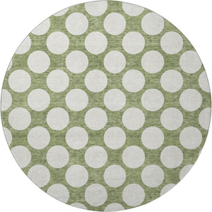 HomeRoots 8' Green Polka Dot Round Rug - Washable, UV Protected, Kid & Pet Friendly for Indoor & Outdoor Use 673210
