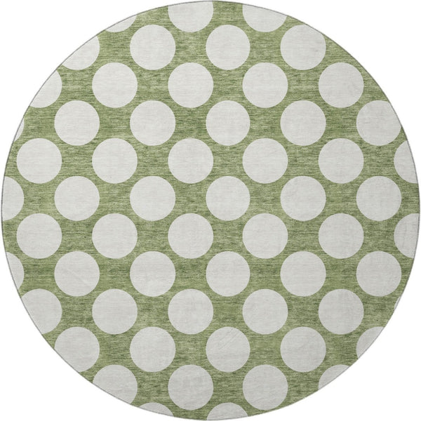 HomeRoots 8' Green Polka Dot Round Rug - Washable, UV Protected, Kid & Pet Friendly for Indoor & Outdoor Use 673210