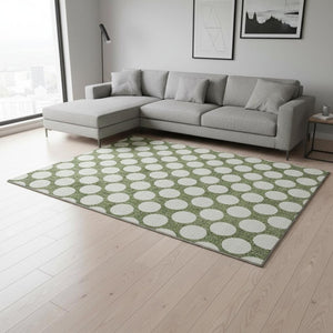 HomeRoots 8' X 10' Green and Ivory Polka Dot Washable Area Rug with UV Protection for Kids & Pets' Spaces 673211