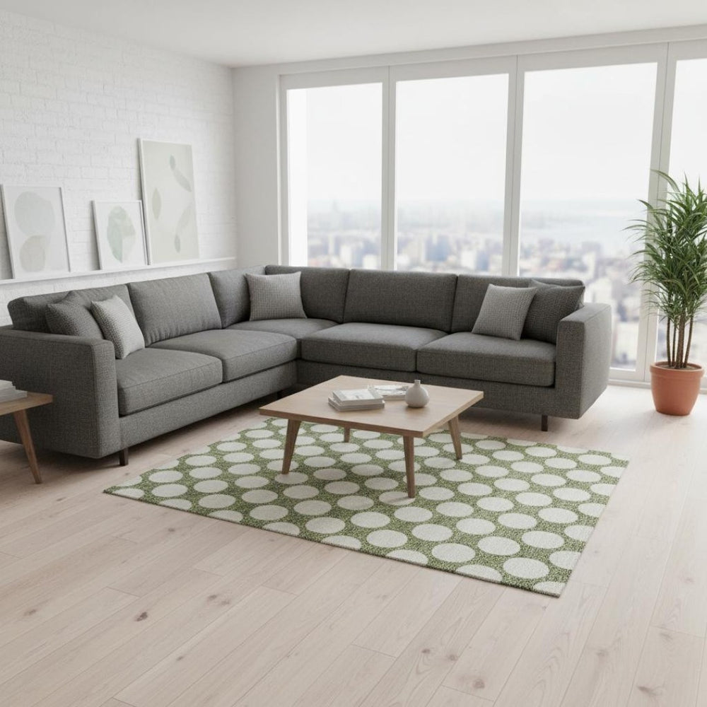 HomeRoots 9' X 12' Washable Green & Ivory Polka Dot Area Rug with UV Protection - Stylish, Durable & Easy Care! 673212