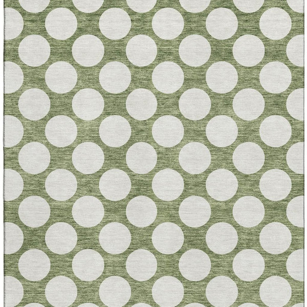 HomeRoots 9' X 12' Washable Green & Ivory Polka Dot Area Rug with UV Protection - Stylish, Durable & Easy Care! 673212