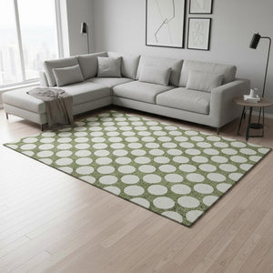 HomeRoots 10' Green and Ivory Polka Dot Area Rug – Washable, UV Protected, Stain Resistant for Family Spaces 673213