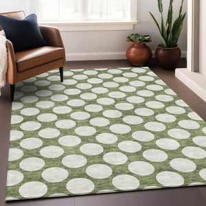 HomeRoots 10' Green and Ivory Polka Dot Area Rug – Washable, UV Protected, Stain Resistant for Family Spaces 673213