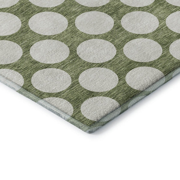 HomeRoots 10' Green and Ivory Polka Dot Area Rug – Washable, UV Protected, Stain Resistant for Family Spaces 673213