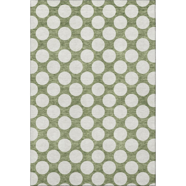 HomeRoots 10' Green and Ivory Polka Dot Area Rug – Washable, UV Protected, Stain Resistant for Family Spaces 673213