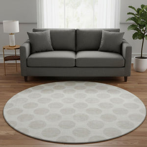 HomeRoots 8' Ivory and Beige Polka Dot Washable Round Rug - Durable, Stylish, and UV-Resistant Home Essential 673216