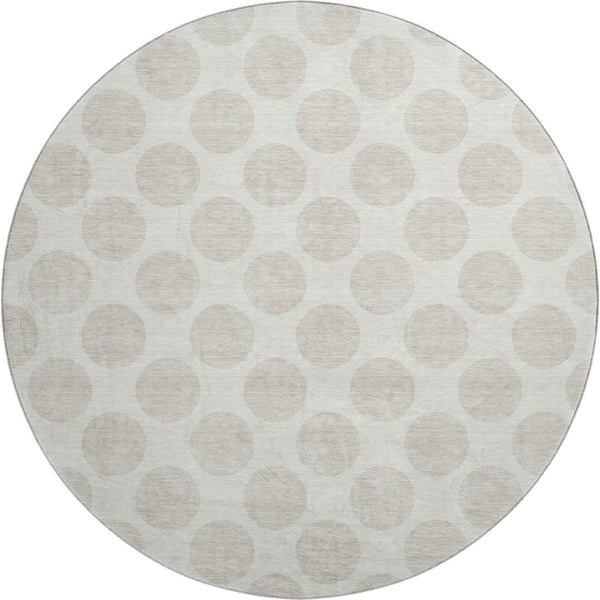 HomeRoots 8' Ivory and Beige Polka Dot Washable Round Rug - Durable, Stylish, and UV-Resistant Home Essential 673216