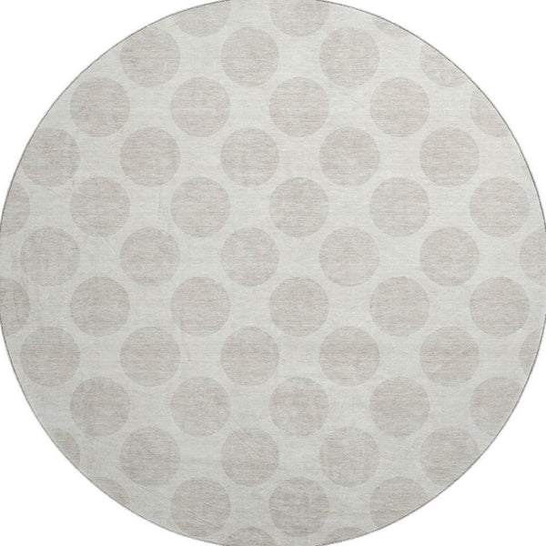 HomeRoots 8' Ivory and Beige Polka Dot Washable Round Rug - Durable, Stylish, and UV-Resistant Home Essential 673216